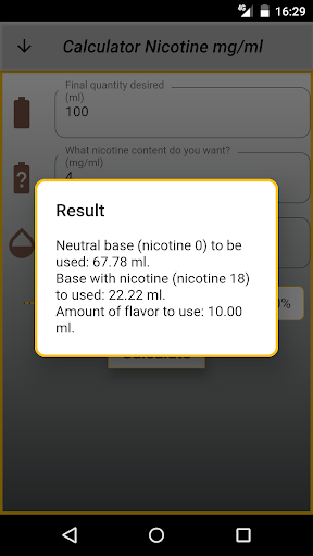 Nicotine Calculator Screen 2