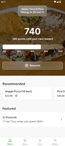Android application Gomez Tacos & Pizza screenshort