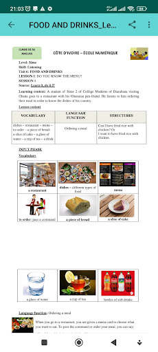 Android application Cours d'anglais 5ème Collège screenshort