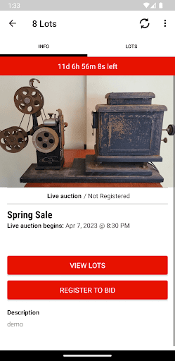 East-Wing Online Auctions Screen 2