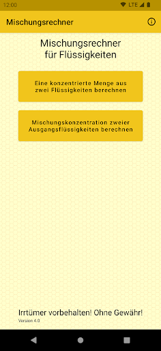 Android application Rechner Mischung Flüssigkeiten screenshort