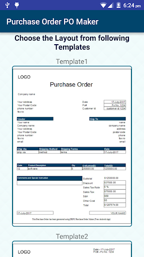 Android application Invoice & Purchase Order Maker screenshort