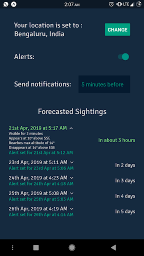 Android application ISS Flyby Alert screenshort