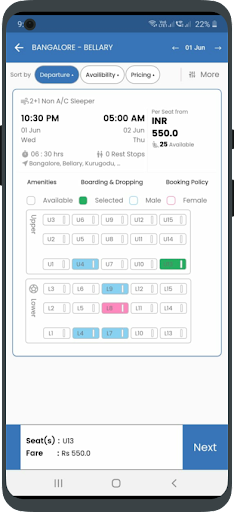 GPR Travels - Bus Booking Screen 3