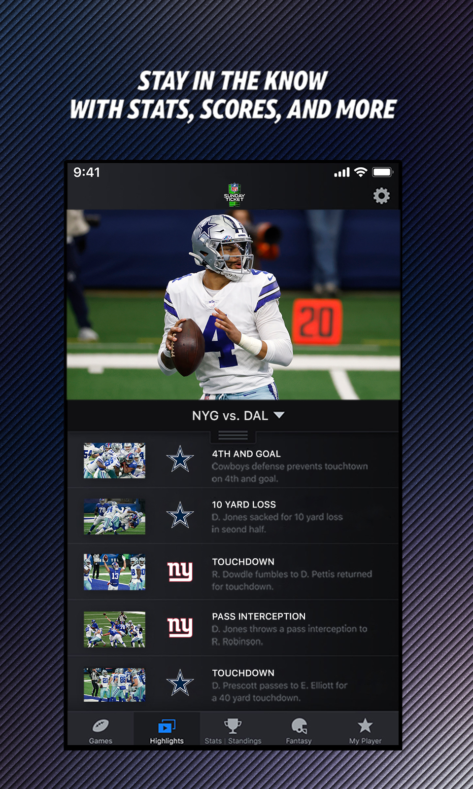 Android application NFL Sunday Ticket screenshort