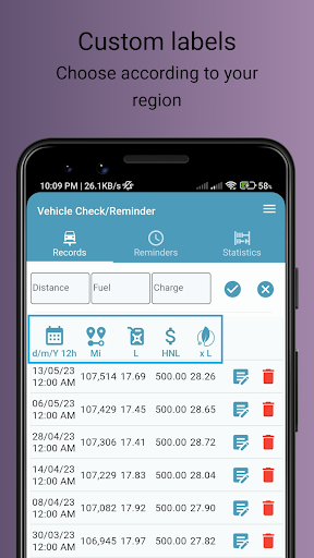 Vehicle Check/Reminder Screen 2