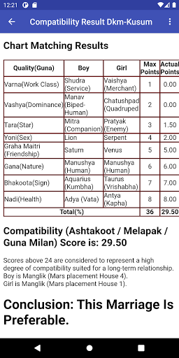 Vedic Match Screen 3