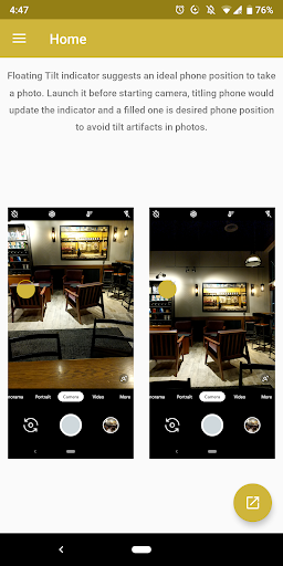 Android application Camera Tilt Sensor screenshort