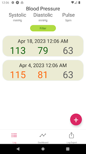 Android application Offline BP Log screenshort