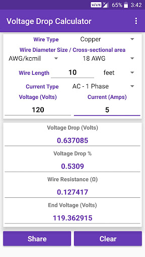 Voltage Drop Calculator Screen 3
