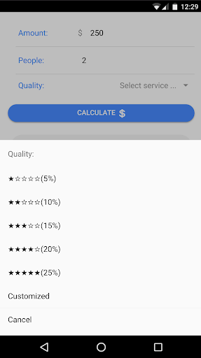 Android application Tip Calculator screenshort
