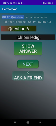 German Vocabulary Flash Cards Screen 3