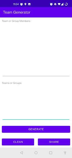 Android application Team Generator screenshort