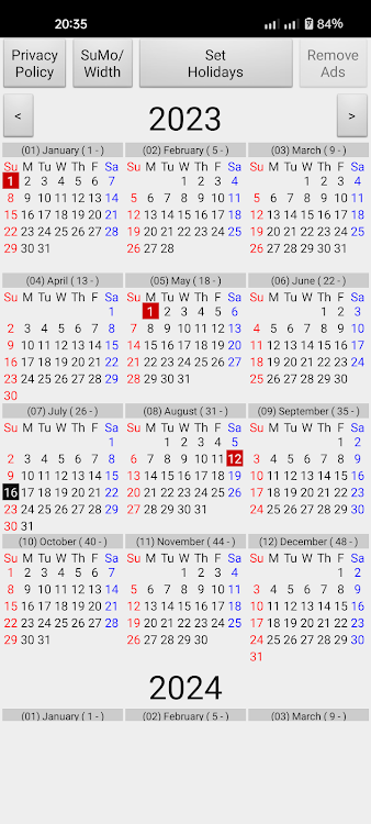 Annual Holiday Calendars - 20230715 - (Android)