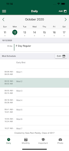 Ursuline Merici Schedule App Screen 2