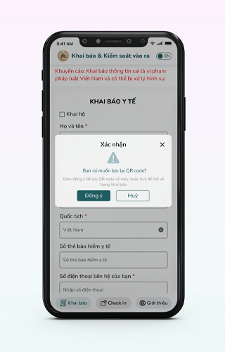 Khai báo & Kiểm soát vào ra Screen 3