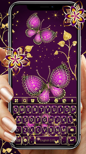 Android application Pink Gold Butterfly Theme screenshort