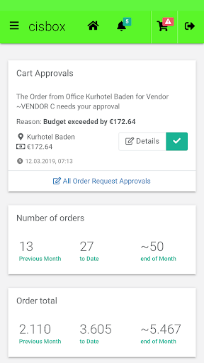 Android application cisbox Order screenshort