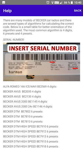 RADIO CODE for BECKER HARMAN Screen 3