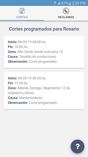 Android application Cortes Programados Rosario screenshort