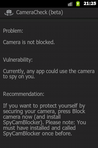 CameraCheck (beta) Screen 2