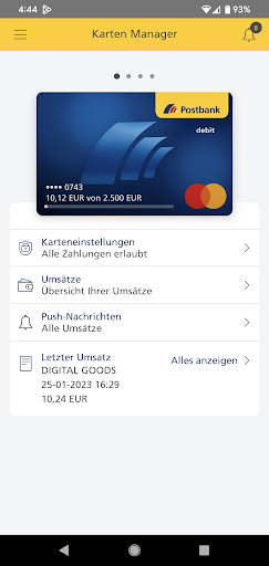 Android application Postbank Karten Manager screenshort