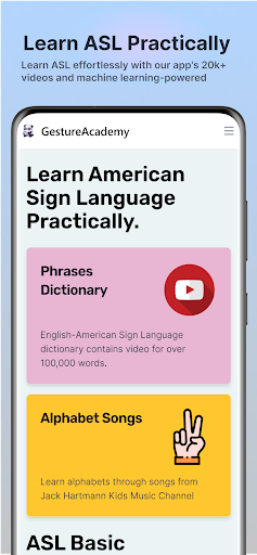 Android application GestureAcademy- Learn ASL Easy screenshort