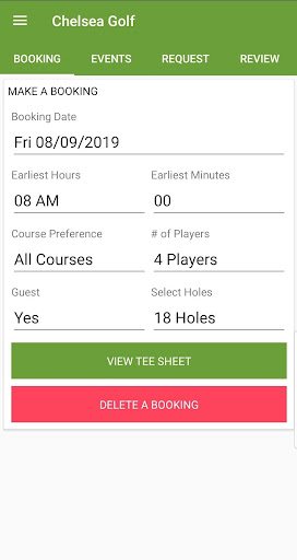 Android application Chelsea Reservations screenshort