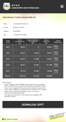 Klik SPPT - Aceh Tenggara