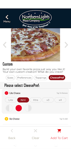 Screenshot of Northern Lights Pizza