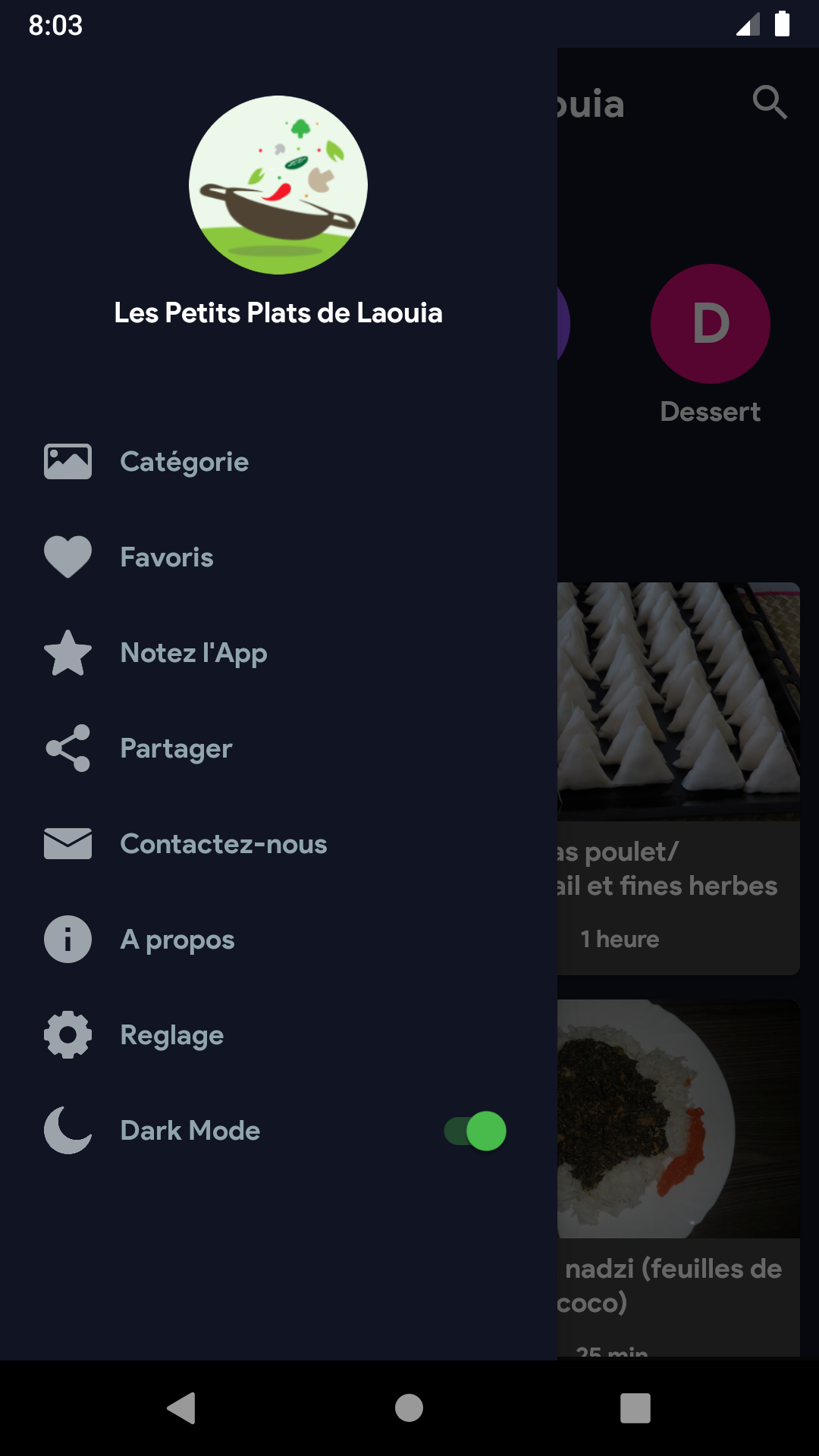 Android application Les petits plats de Laouia screenshort