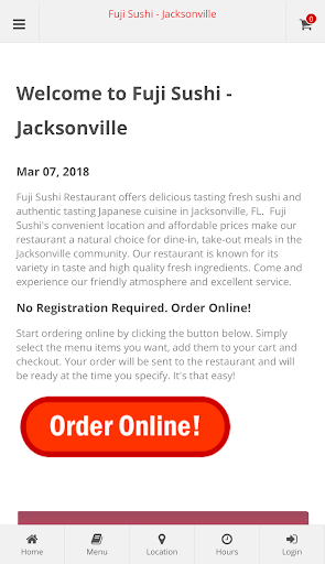 Android application Fuji Sushi Jacksonville Order screenshort