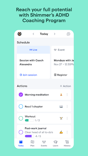 Screenshot of Shimmer: ADHD Coaching