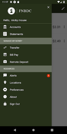 FNBDC Mobile Banking Screen 2