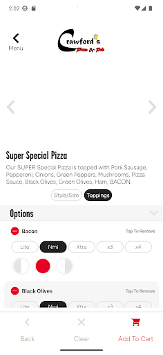Screenshot of Crawford's Pizza & Pub