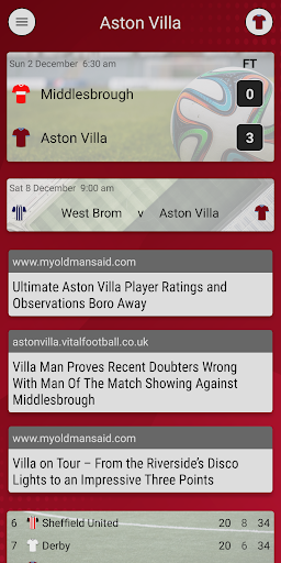 Android application Aston Villa Fan App screenshort
