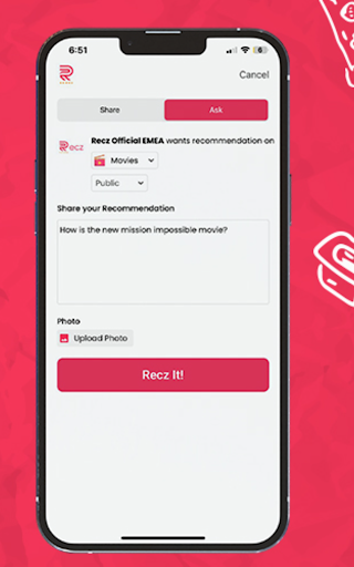 Screenshot of Recz-Social Recommendation App