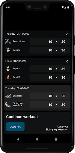 Android application Log4Fit screenshort