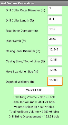 Mud Weight Calculations Screen 3