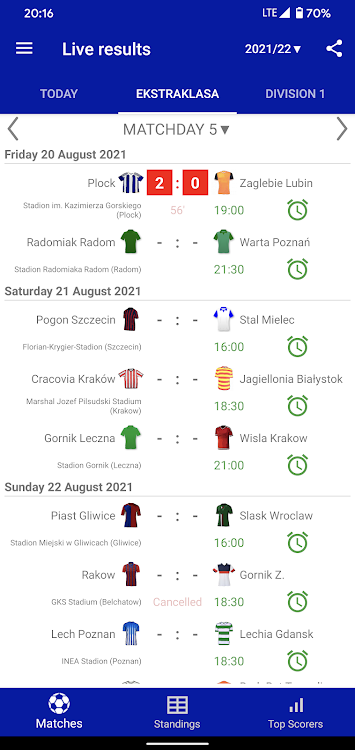 Live Scores for Ekstraklasa - 4.2.9 - (Android)