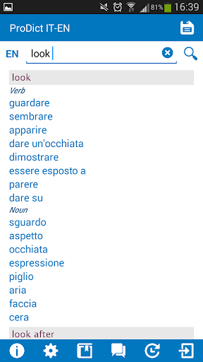 Italian English dictionary Screen 2