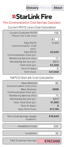 StarLink FACP-Saver Calculator Screen 3