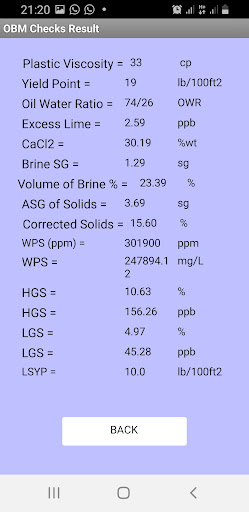 Mud Engineering Calculator Screen 2