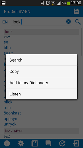 Swedish - English dictionary Screen 3