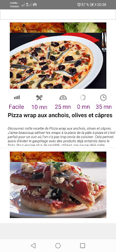 Android application Recettes pizza facile. screenshort