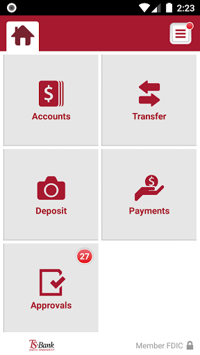 TS Bank Mobile Cash Management Screen 3