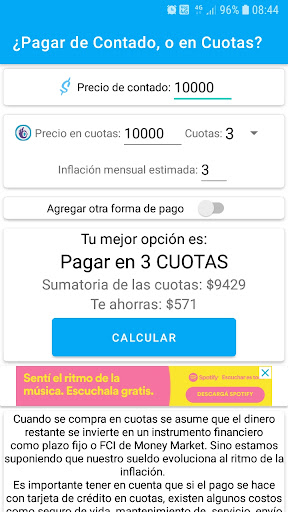 Android application Pagar de Contado o en Cuotas screenshort