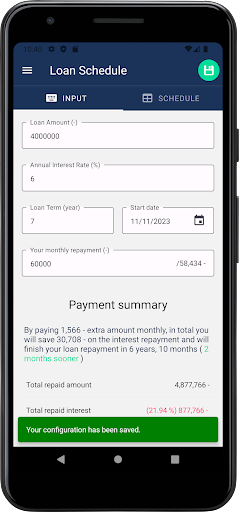 Loan Schedule Calculator Screen 3