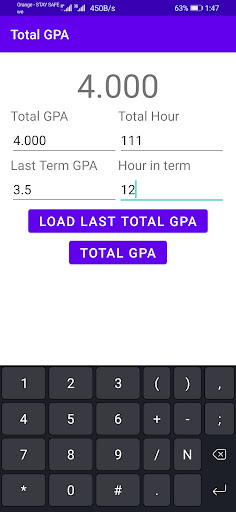 GPA calculator Screen 3