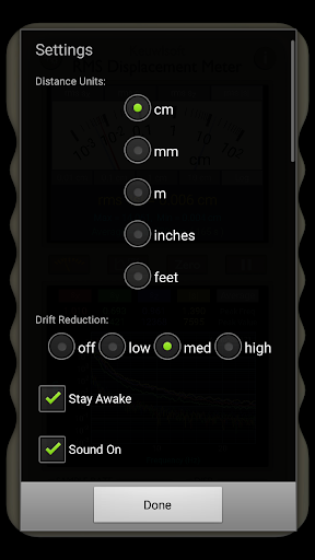 Screenshot of RMS Displacement Meter